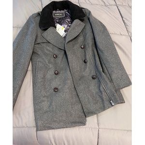 Members Only Grey Pea Coat Jacket Removable Sherpa Collar - Medium NWT